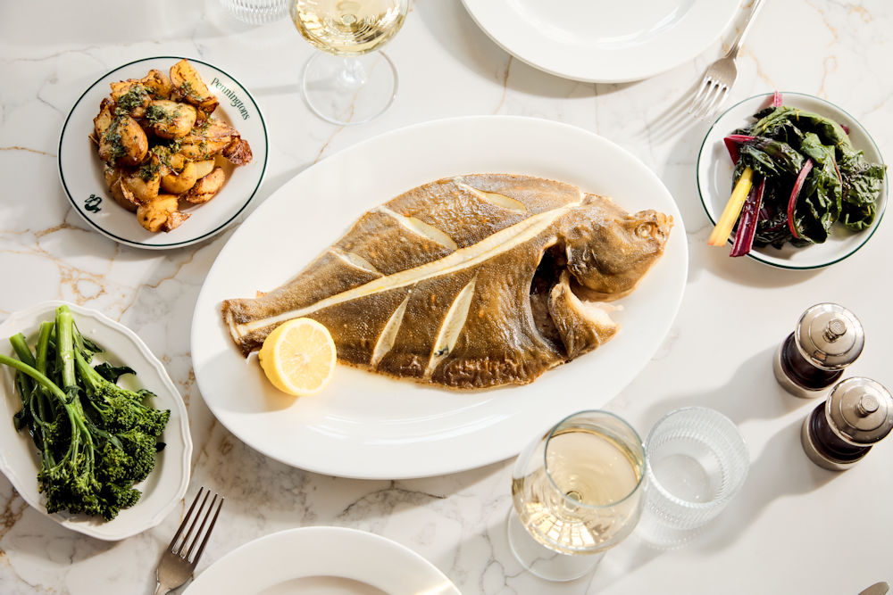 Penningtons Brasserie & Bar, Flat fish, café de Paris butter and verjus with hot greens